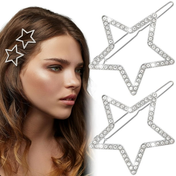 Mxxipp 2 pasadores de pelo con forma de estrella para mujer, con diamantes de imitación brillantes, clips para el pelo, antideslizantes, huecos, accesorios para cabello largo, corto, recto y rizado, c