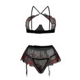 thumbnail image 5 of Levmjia Womens Lace Lingerie Three Piece Set Sheer Floral Mesh Bra Panty Matching Set Halter Cutout Soft Breathable Sleepwear, 5 of 8