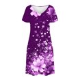 thumbnail image 5 of Rollbacks & More GaThRRgYP Women's Boho Short Sleeve Dress,Women's Fashion Summer Print Short-sleeved V-neck Casual Dress Purple XL, 5 of 8