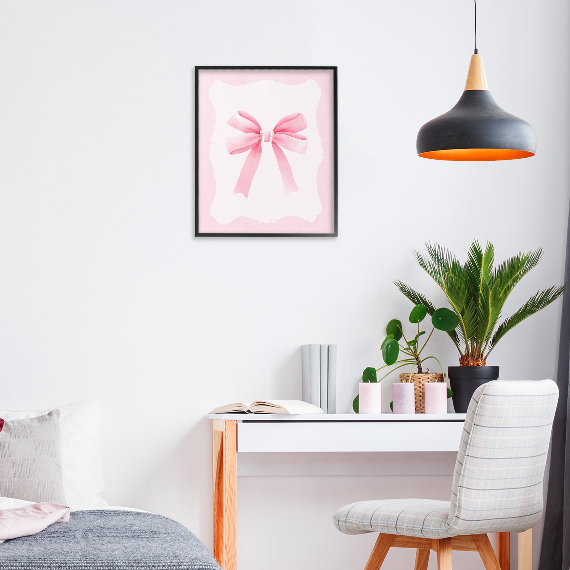 Stupell Industries Feminine Bow with Pearls Black Framed Giclee Art, design by Kim Allen