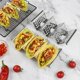 thumbnail image 4 of 4-pack W-shape Hollow Style Stainless Steel Mexican Taco Holder Corn Tortilla Holder 3 Compartments Gray Corn Tortilla Tray Baking Tools, 4 of 5