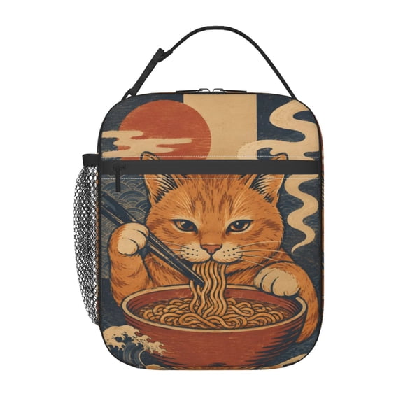 Ramen Cat Lunch Bag Reusable Thermal Lunch Box with Handle for Women and Men