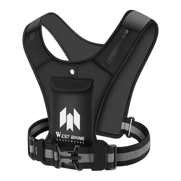 Motorcycle Riding Bike Cycling Reflective Vest High Visibility Running Vest With PhoneHolder Water Bottle Bag Safety Night Sports Vest