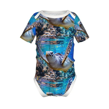 

Xecao Sea Turtle Swims Pattern Baby Climbing Bodysuit Short Sleeve Onesie Unisex 0-12 Months Baby Shirt Newborn Outfits Crotch snap design-6 Months