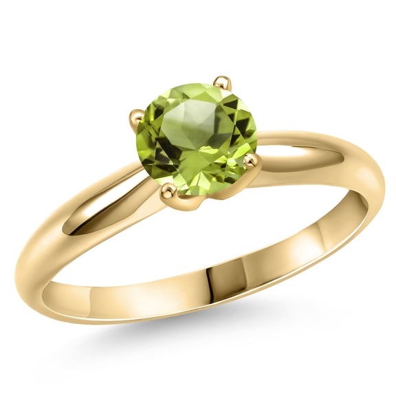 Gem Stone King 14K Yellow Gold Green Peridot Engagement Ring for Women | 1.45 Cttw | Round 7MM | Gemstone August Birthstone | Size 5