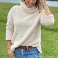 thumbnail image 3 of Meresysid Women Turtleneck Oversized Sweaters Long Sleeve Hem Tunic Pullover Knit Tops White S, 3 of 6