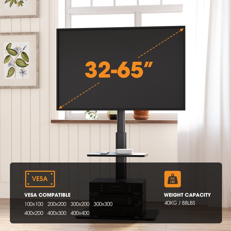 Floor TV Stand for 32-65 inch TVs up to 88lbs with Tilt