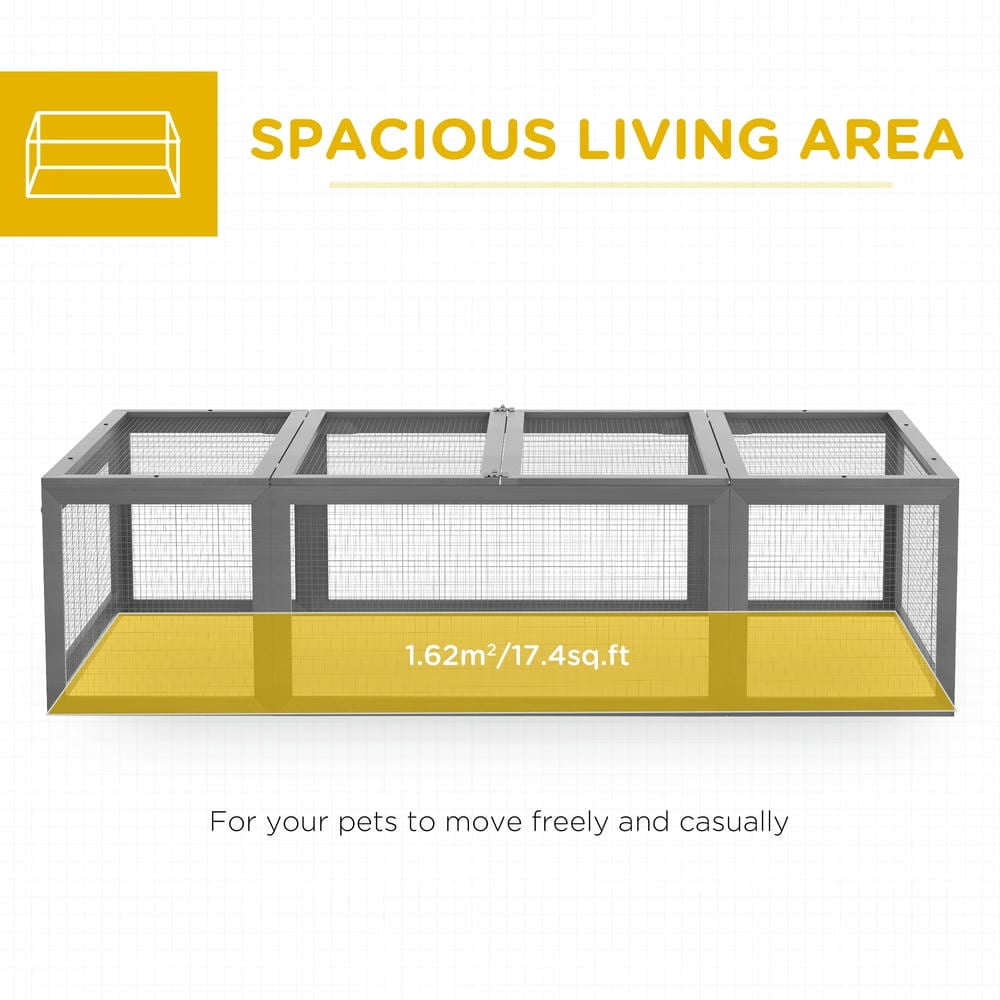 Spaco Large Wooden Rabbit Hutch, Small Animal Habitat Enclosure Outdoor Run and Lockable Doors, Gray