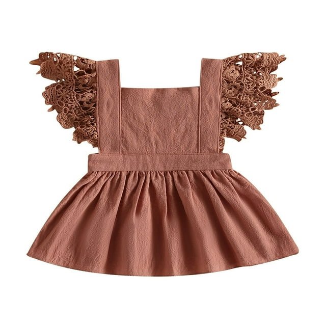 Toddler Kids Girls Princess Dress Solid Color Lace Fly Sleeve Dress