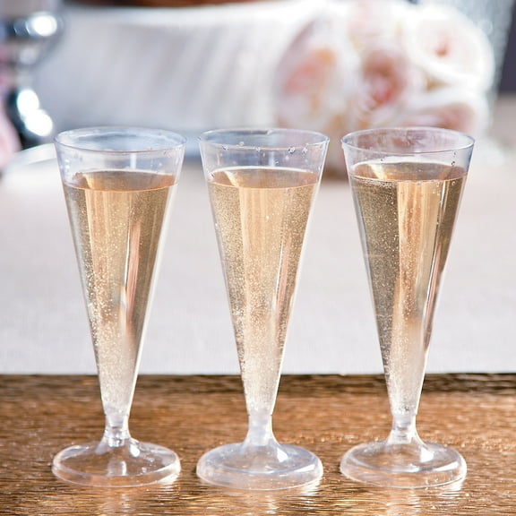 Clear Plastic Champagne Flutes, Wedding, New Year's Eve, Party Supplies, 25 Pieces, 6 oz.