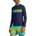 thumbnail image 2 of Bathing Suits for Teens Rash Guard Swimsuits Set for Boys Hawaiian Print Long Sleeve Swim Shirt with Swim Trunks Vacation Modest Two Piece Swim Set for 3-14Years, 2 of 7
