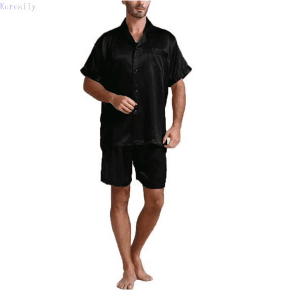 Kureaily Mens Solid Color Smooth Home Suit Two Piece Set Two-Pieces Loungewear
