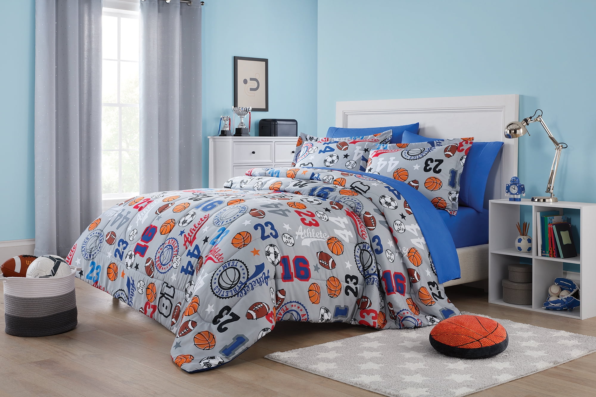 Your Zone 7 Piece Blue Sports Polyester Bedding Set for Boys, Full