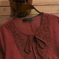 thumbnail image 5 of Blouse For Women Summer Vintage Lace Patchwork Bow V Neck Embroidery Summer 3/4 Sleeve Retro Solid Tops T Shirt Lightweight Long Sleeve Shirt Women Workout Clothes G Sleeve Shirts for Women Workout, 5 of 7