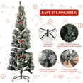 thumbnail image 2 of 6.5 Ft Prelit Pencil Christmas Tree, Flocked & Frosted Skinny Xmas Tree with Branch Tips, Lights, Foldable Stand, Full and Realistic Appearance for Christmas Decor, 2 of 6