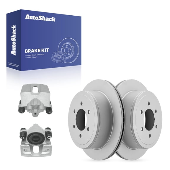 AutoShack Rear Vented Coated Brake Rotors   Calipers 4-PC Brake Kit Replacement for 2004-2011 Ford F-150 2006-2008 Lincoln Mark LT ArmorStop 13.66" (346.9 mm)