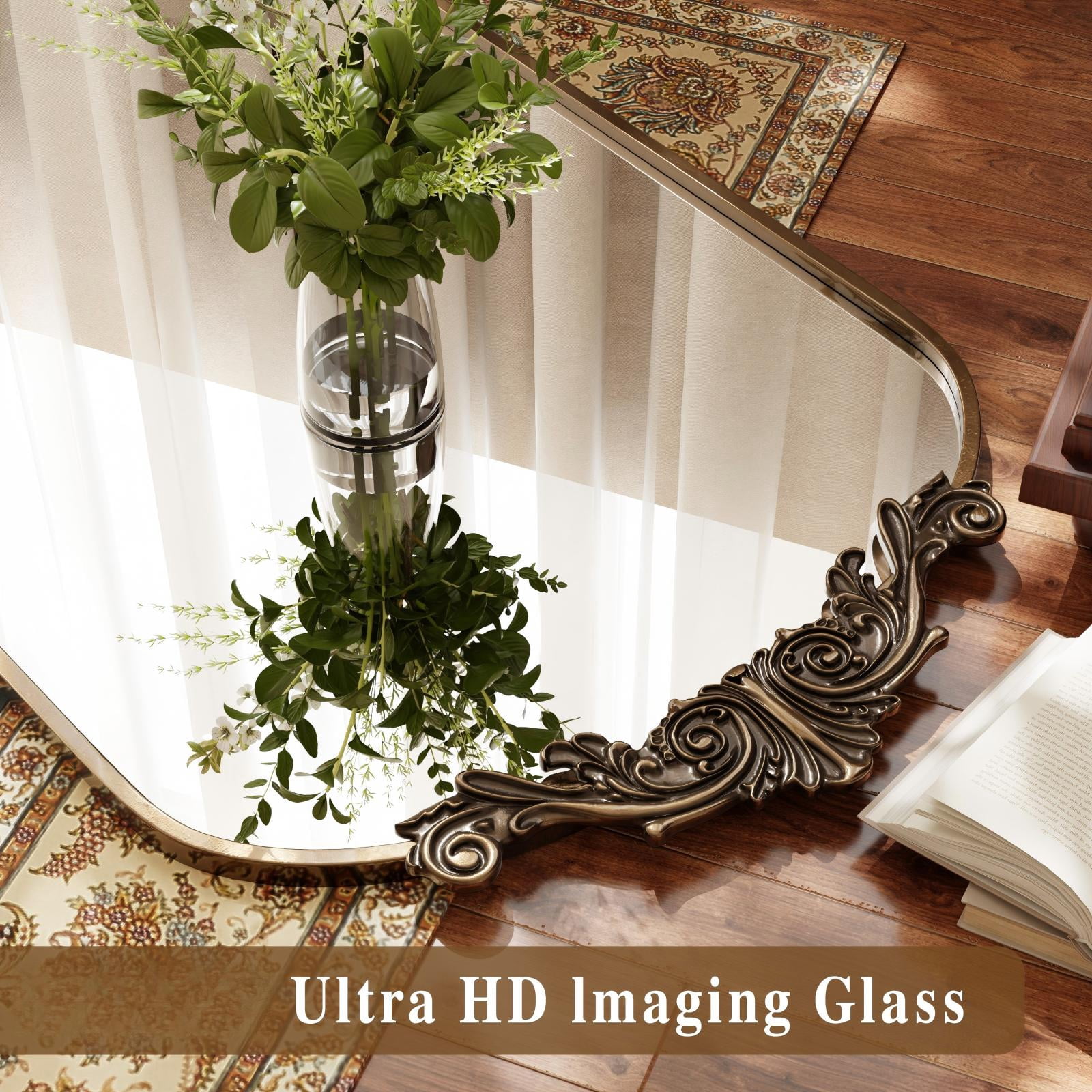AUROMIR 64"x 21" Arched Full Length Mirror Vintage Floor Mirror with Carved Metal Frame, Antique Bronze