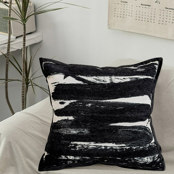 Apmemiss Clearance White Black Boho Textured Abstract Throw Pillow, Geometric Minimalist Square Pillow for Couch Sofa Bed, Modern Neutral Boucle Chenille Sham for Living Room Bedroom, 18x18 inch