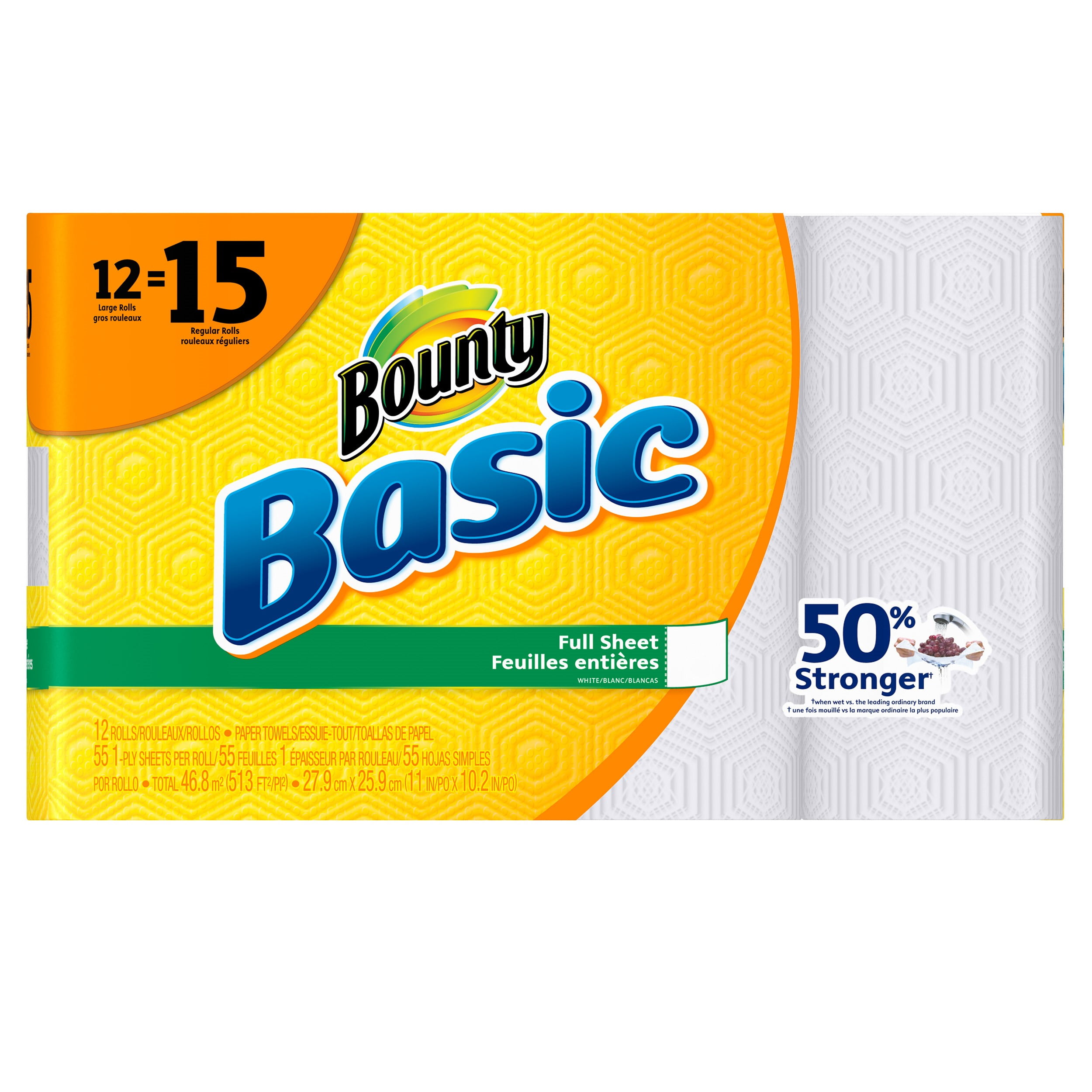 Bounty Basic Paper Towels, Full Sheet, White, 12 Large Rolls