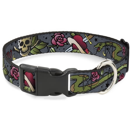 Buckle-Down Pet Collar Dog Collar Plastic Buckle Live Hard Die Young Gray 15 to 24 Inches 1.0 Inch Wide