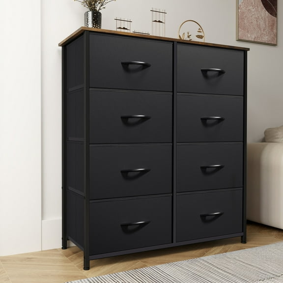 Uforic 8 Drawers Fabric Storage Dressers for Living Room, , Black and Rustic Brown