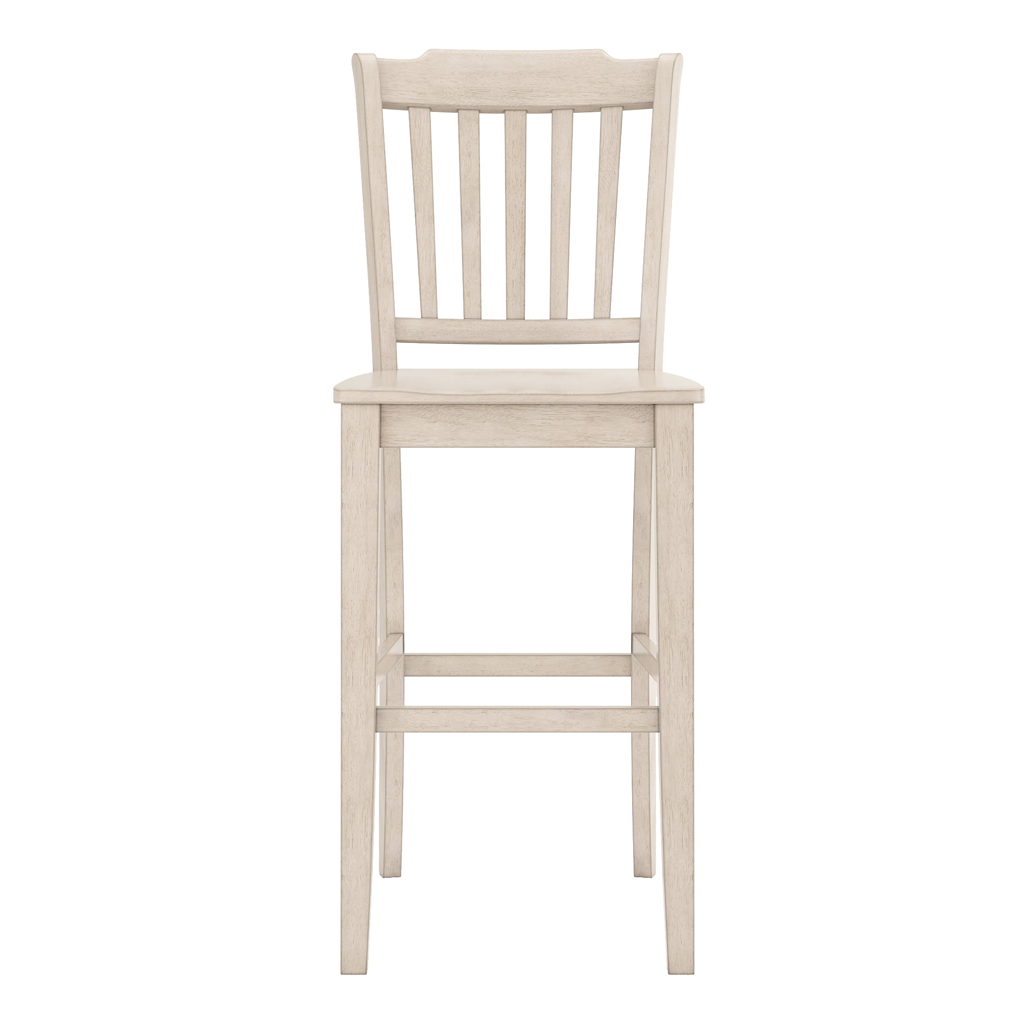 Weston Home Farmhouse Vintage Slat Back Solid Wood Bar Height Chair, Set of 2, Antique White