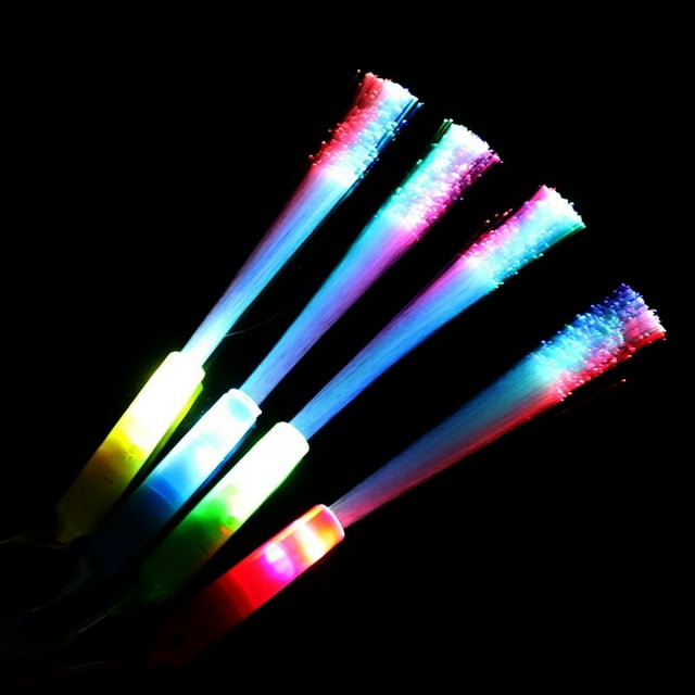Varilla de fibra de luz LED con tres funciones, interruptor de botón con varilla de fibra de luz, varilla de estrella y luna, varilla de burbujas y varilla de hilo