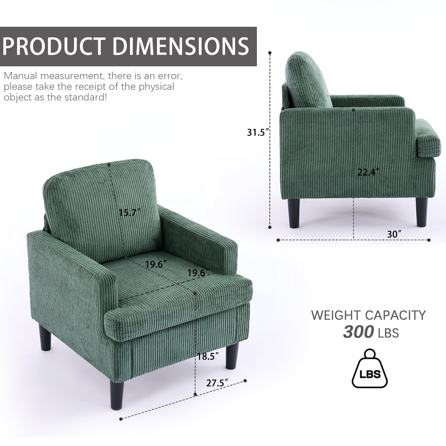 Modern Accent Chair Cozy Living Room Chairs Mid Century Modern Accent Chairs Reading Chair with Armrests for Living Room, Bedroom and Study（Green）