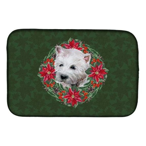Westie Poinsetta Wreath Dish Drying Mat