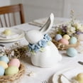 thumbnail image 4 of Japceit Ceramic Easter Bunny Figurine, Hand Sculpted Rabbit Ornament with Floral Accents, Minimalist Home Decor for Holiday Mood and Spring Display, 4 of 6