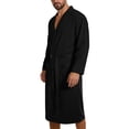 thumbnail image 3 of cllios Mens Robe Ribbed Knit Bathrobe Mid Length Lightweight Soft Knitted Bath Robe for Loungewear Sleepwear with Pockets Black L, 3 of 10