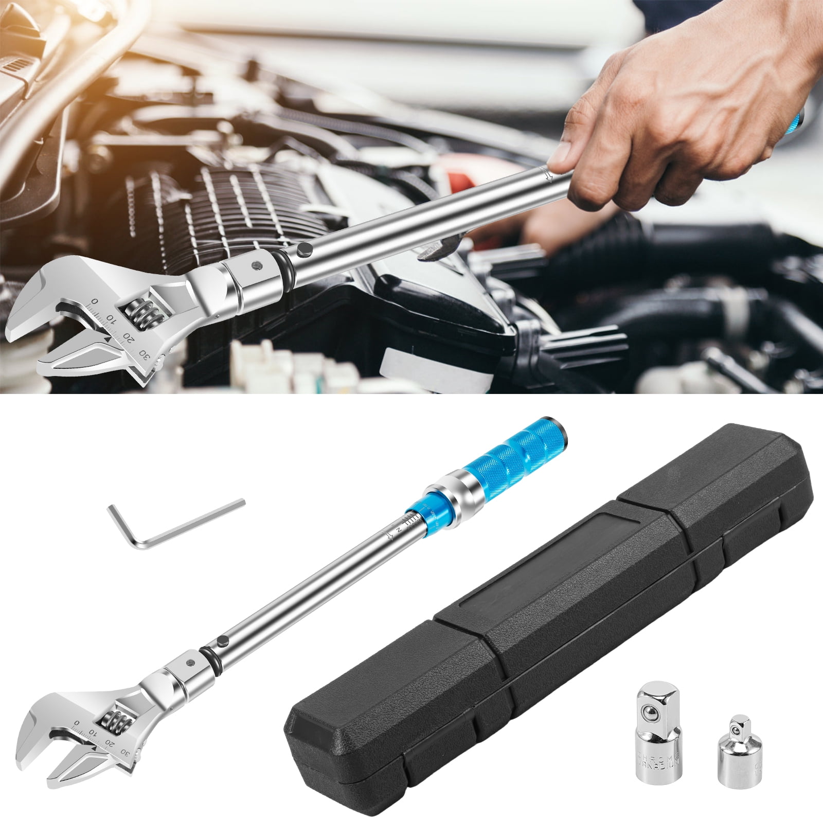 Open End Torque Wrench 5 to 60 Nm Adjustable Torque Wrench with Changeable Head and Click Safe Torque Wrench Tool Professional Torque Wrench Spanner for Refrigeration System