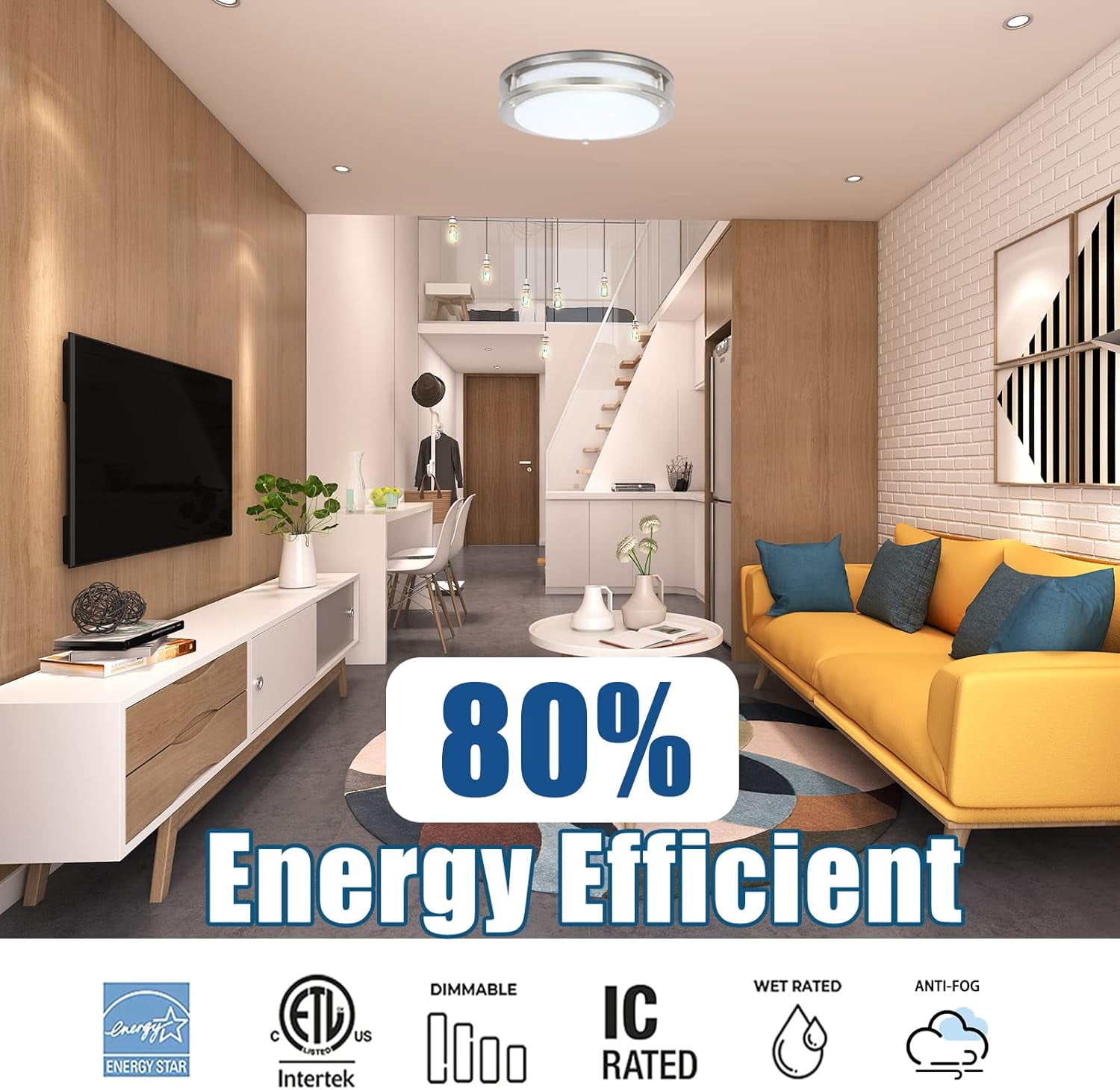RGHJAR-LED Flush Mount Ceiling Light - 10 Inch Ceiling Light Fixtures 3000/4000/5000K Adjustable, 16W (120W Equivalent), 1350LM, Dimmable Light Fixture for Bedroom, Kitchen, Bathroom, Energy Star, ET