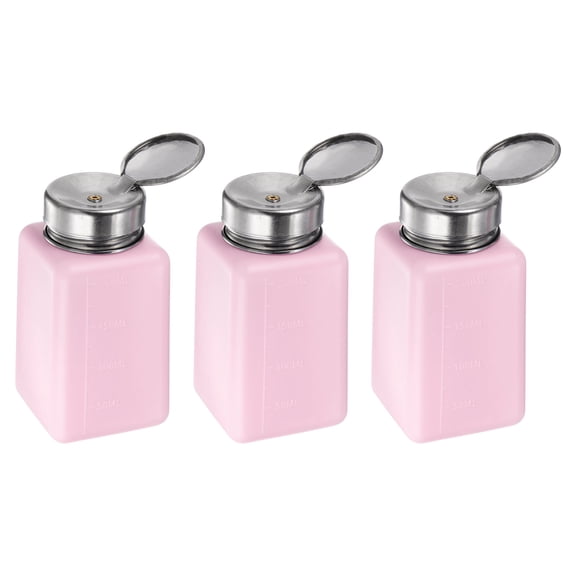 Uxcell 3pcs Solvent Alcohol Dispensers 200ml(6.8oz) Push Down Liquid Dispenser Pump w Stainless Steel Lid, Pink