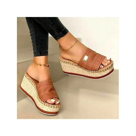 

LUXUR Womens Peep Toe Wedge Platform Sandals