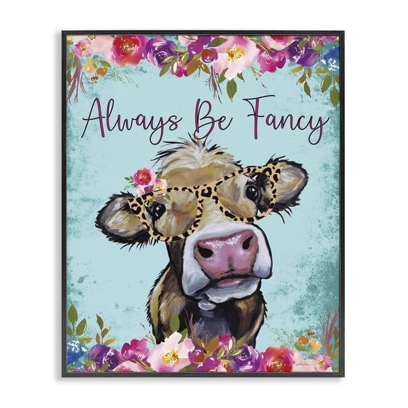 Stupell Industries Glam Always Be Fancy Cow Black Framed Giclee Art, 11 x 14, by Lee Keller
