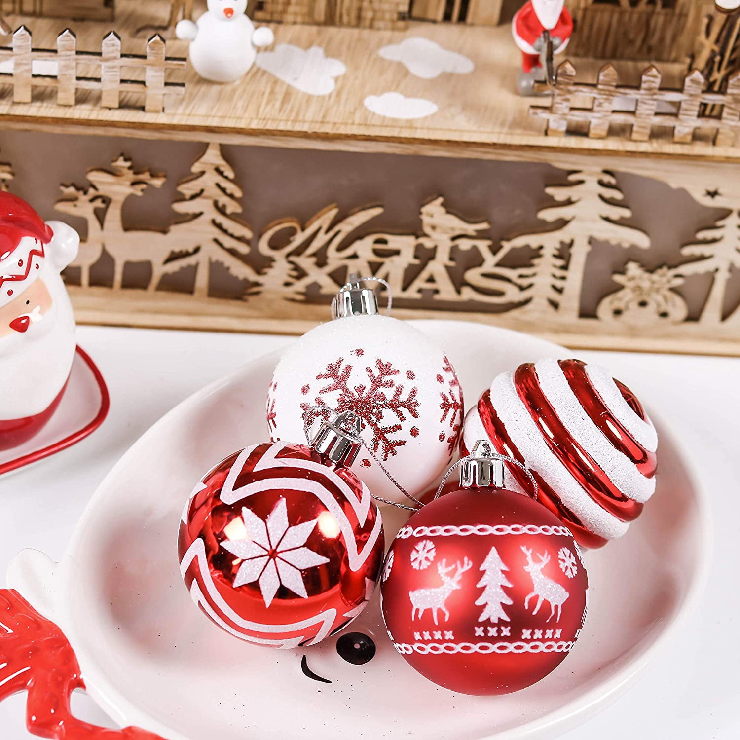 HadinEEon Christmas Ball Ornaments, 24pcs Christmas Tree Decorations, 2.36" Xmas Hanging Balls (Red)