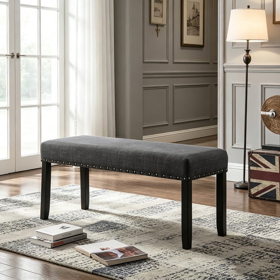 AUU Biony Fabric Dining Bench with Nailhead Trim for Dining Room