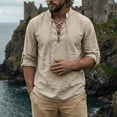 thumbnail image 5 of BVWKPCV Men's Long Sleeve Shirts Retro Style Lace up for Medieval,Viking,Halloween Pirate Renaissance Costume Khaki XXXL, 5 of 5