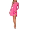 thumbnail image 2 of INSPIRE CHIC Robe pour Femme Cœur en Maille Transparente à Manches Longues Gothique Robe de Cocktail Courte P Rose Vif, 2 of 6