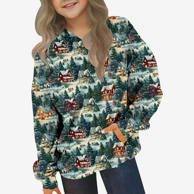 Sudadera con capucha para niñas y niños, sudadera de manga larga con cuello redondo y estampado de moda, jersey con bolsillo, sudadera de poliéster para niñas
