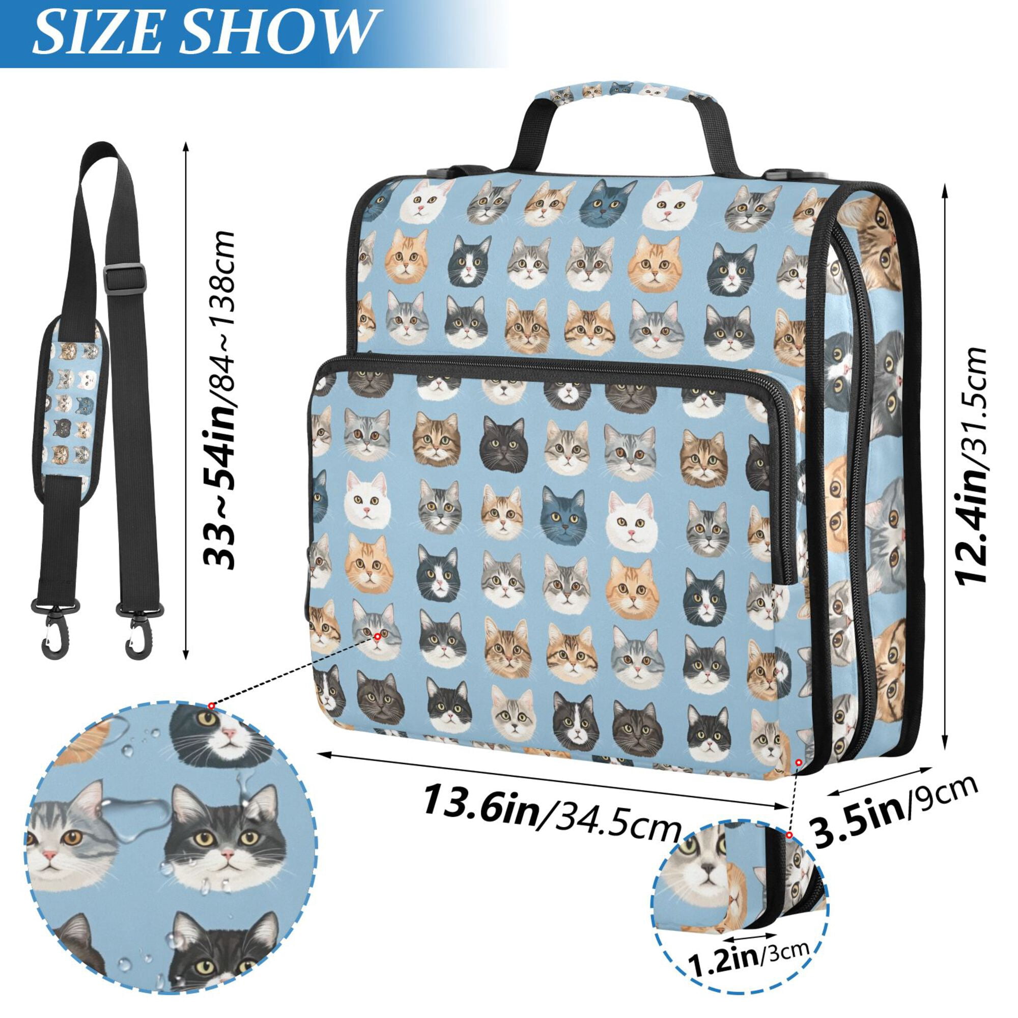 FORMRS Zipper Binder with Shoulder Strap 2-inch Ring 500 Sheet Capacity File Bag, Vibrant Cute Cat