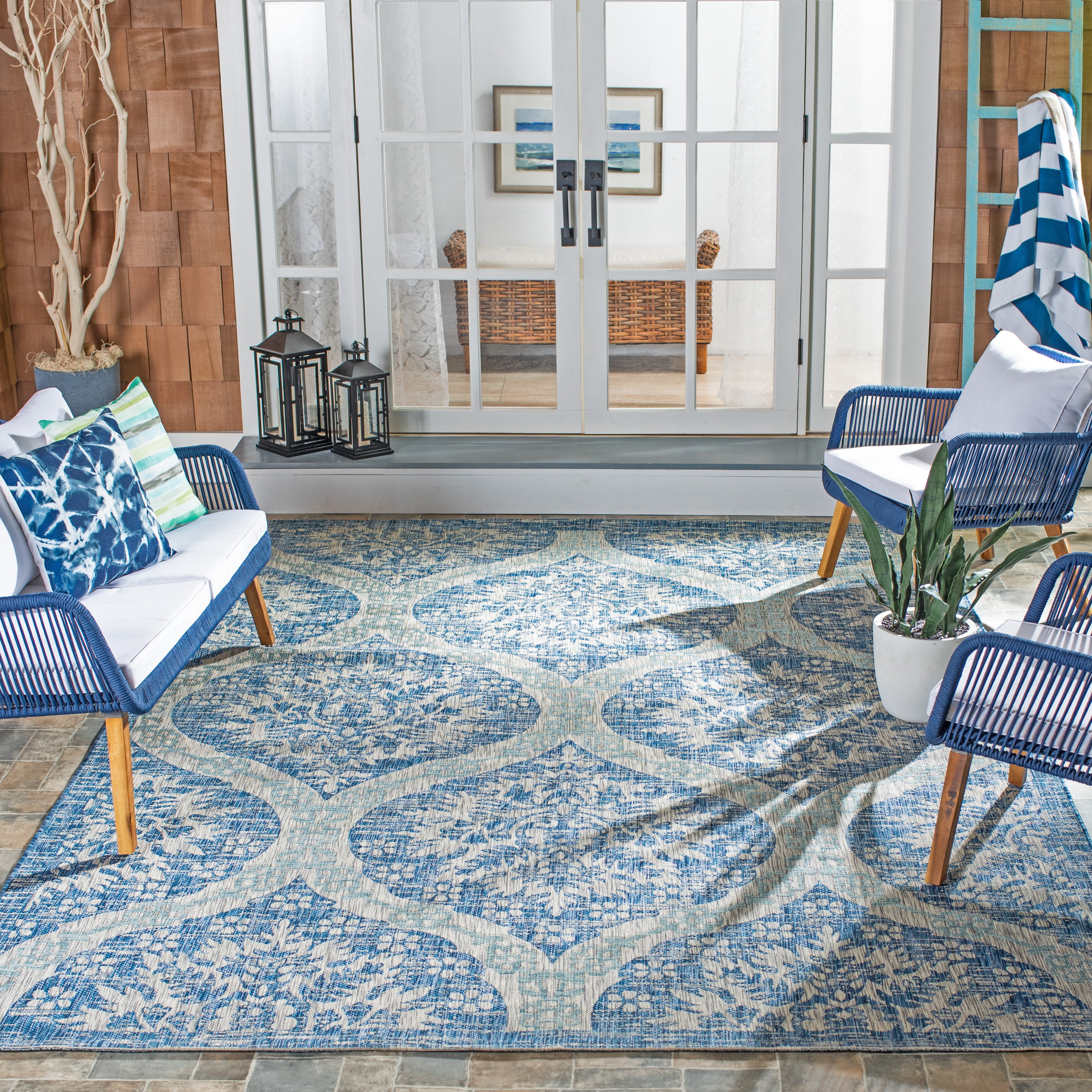 Safavieh Courtyard Tayler Geometric Indoor/Outdoor Area Rug, Navy/Gray, 8' x 11'