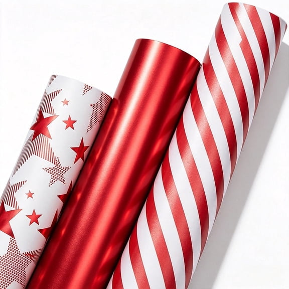 3 Rolls Christmas Wrapping Paper,Classic Star Print & Striped Designs for Holiday and Party,17 x 120 Inch Per Roll