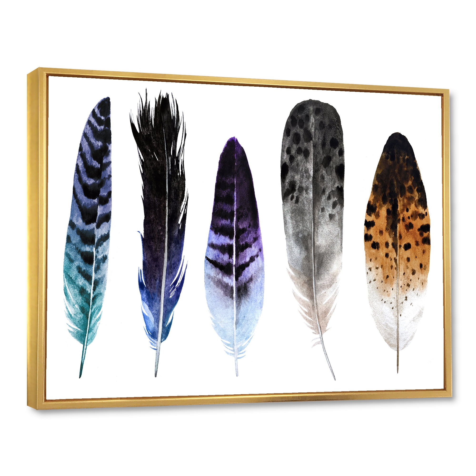 Designart 'Colourful Boho Art Feathers II' Bohemian & Eclectic Framed Canvas Wall Art Print