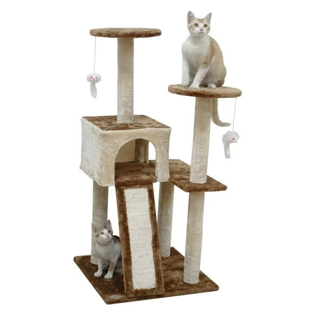 UPC: 0810602022115 | Go Pet Club 44-in Cat Tree & Condo Scratching Post Tower  Beige & Brown