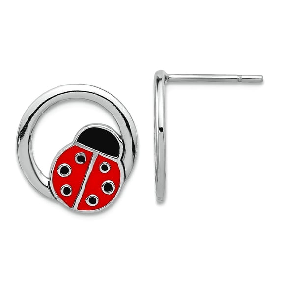 925 Sterling Silver Enameled Ladybug Ring Post Earrings 13.75x12.8mm Wide Stud Earring for Women
