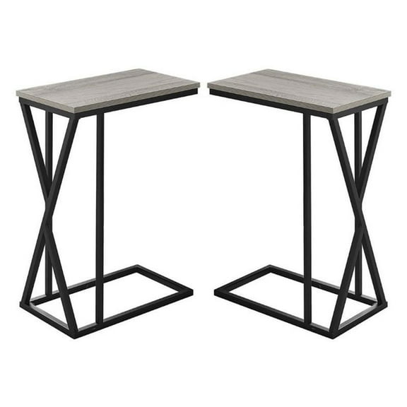 Home Square Metal C Shaped End Table in Black and Gray - Set of 2
