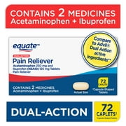 Equate Dual Action Acetaminophen 250 mg and Ibuprofen (NSAID) 125 mg Tablets, 72 Count