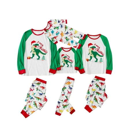 

wybzd Parent-Child Family Matching Christmas Pajamas Set Cartoon Dinosaur Print Long Sleeve Tops Pants Sleepwear Homewear